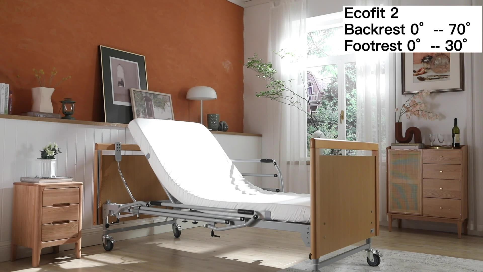 Tekvorcare Wood Medical Treatment Bed For Home Care Electric Backrest