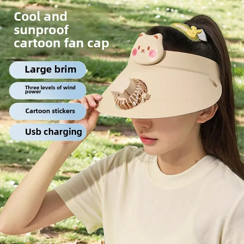 New Children's Cartoon Fan Hat USB Charging Empty Top Hat Men's and Women's Sunscreen Sun Hat Outdoor Sun Hat