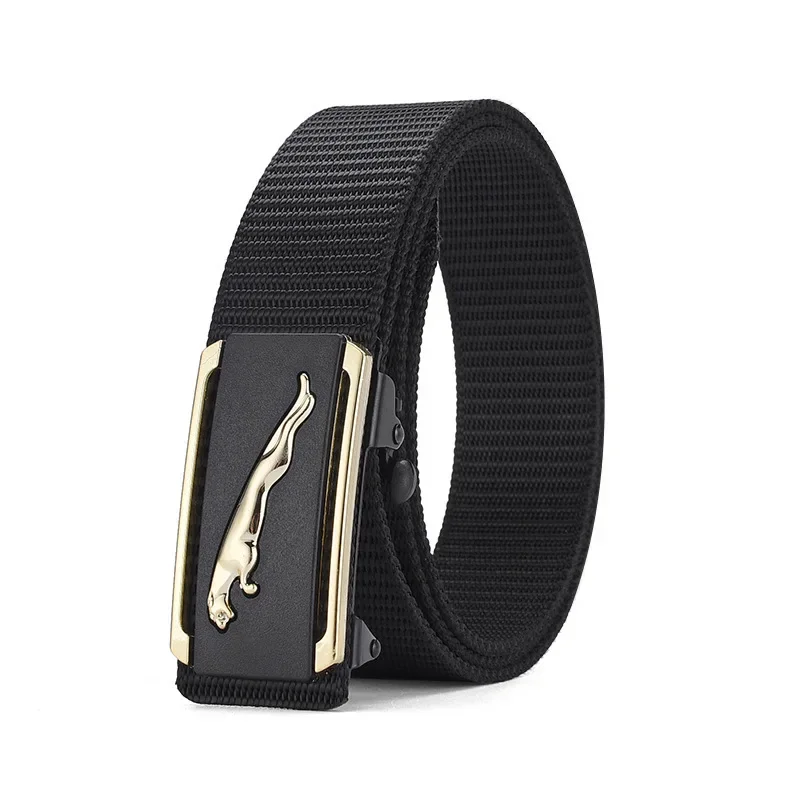 Toothless Hole-free Automatic Buckle Plastic Nylon Canvas Belt Belt Trendy Men's All-match Belt with Outer and Inner Buckle