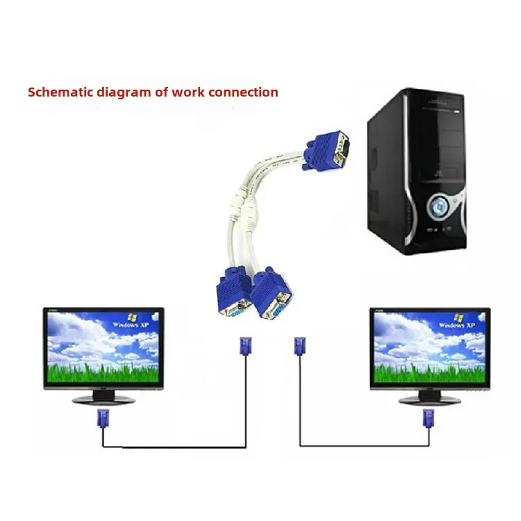 3+6VGA one-to-two computer monitor cable, 1-to-2 high-definition VGA split-screen cable, one-to-two splitter — VGA-разветвитель 3+6 (1 в 2) для монитора, высокоразрешающий VGA-кабель-сплиттер 1→2