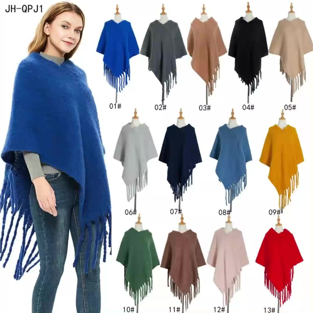 Winter 2019 Pashmina Wholesale New Fashion Women Blanket Female Cashmere  Warm Thick Scarf and Knit Poncho Shawl Fringed Cape