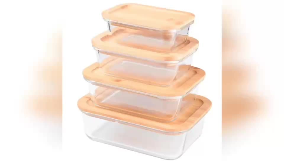 Meal Prep Bamboo Lid Glass Food Storage Container With Silicon Ring