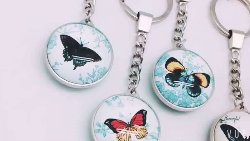 Beautiful Butterfly Printing Crystal Souvenir Wedding Gift Keyholder