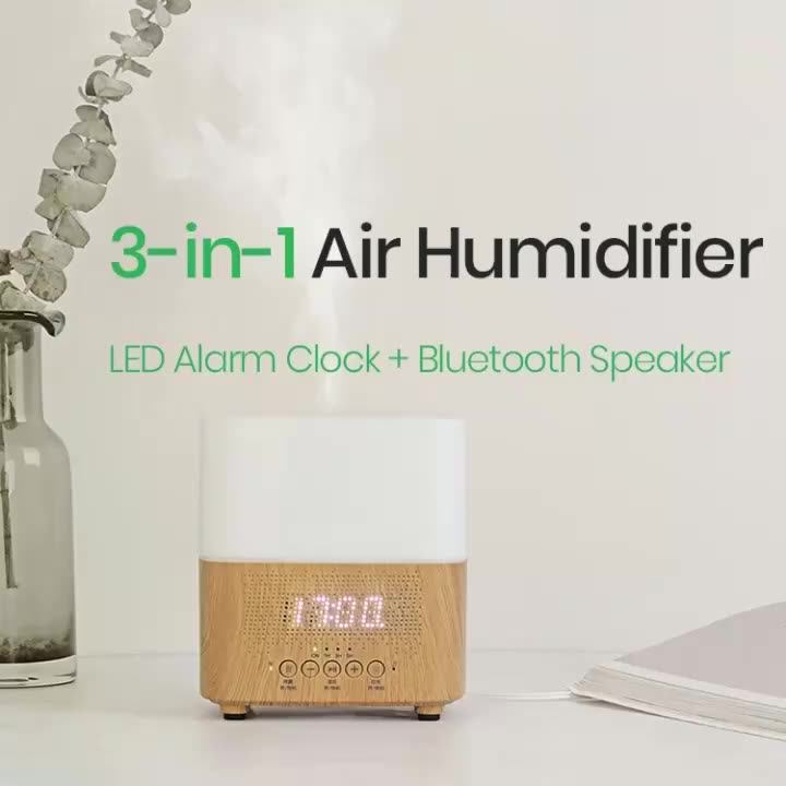 Newest Alarm Clock Ultrasonic Aroma Air Humidifier Time Display Music