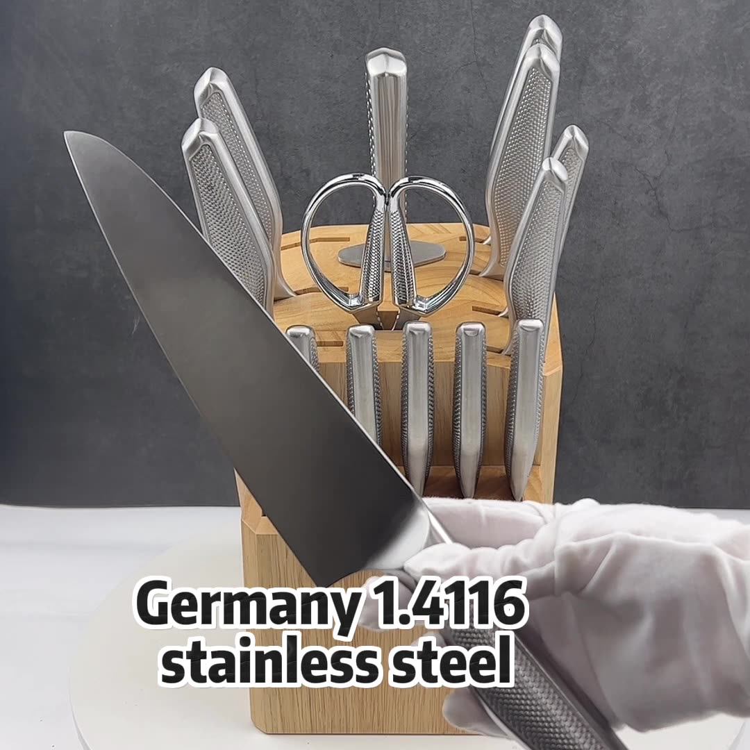 Professional German Steel Chef Knives High Quality Seamless 16 Pieces