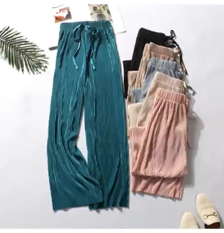 Pleated wide leg pants high waist drape spring and summer new loose casual pants chiffon trousers ice silk nine-point pants