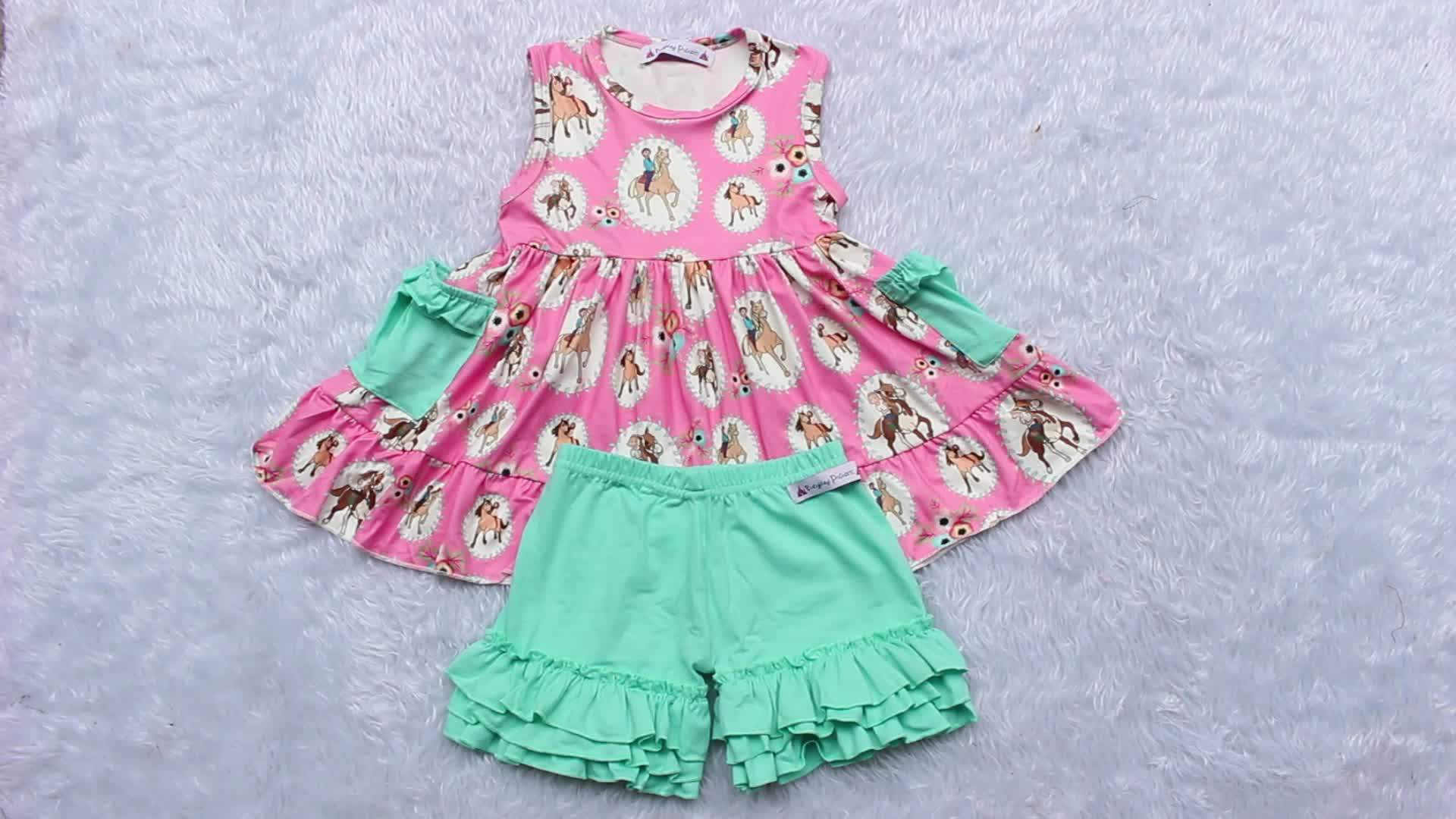 New Style Baby Girls Boutique Clothing Set Wholesale Short Sleeves Tops