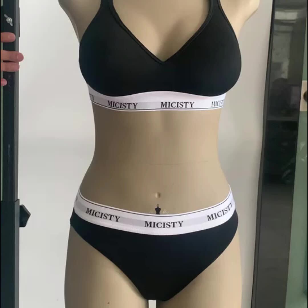 Fashion Custom Logo Sport Underwear Set Women Lingerie Cotton Bra And
