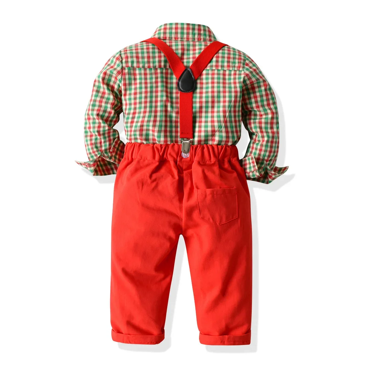 Cross-border Spring and Autumn children's clothing 2020 Christmas children's suit boys plaid shirt bow tie suspenders party dress