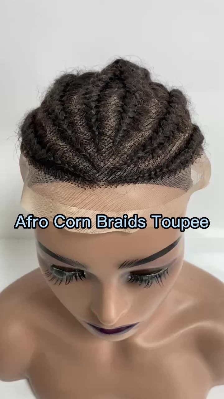 Natural Black Cornrow Braid Lace Wig Women's Braided Hair Topper Full Lace Toupee Woman Hair