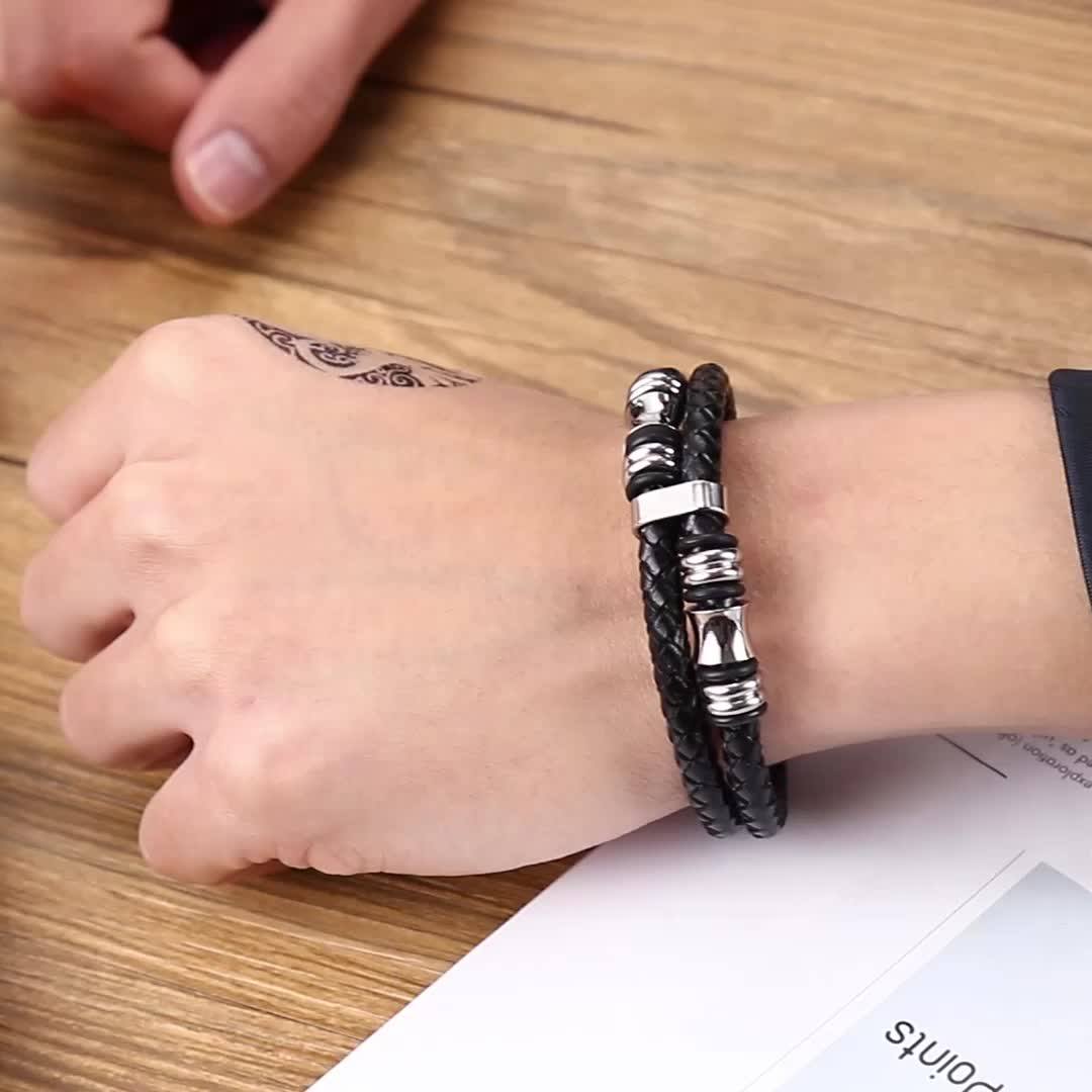 Men Leather Bracelet Mix Color Braid Clasp Jewelry Accessories