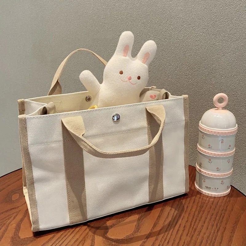 Korean Instagram Mommy Bag 2024 New Canvas Tote Bag Single Shoulder Crossbody Bag Large Capacity Multifunctional Mom Baby Bag