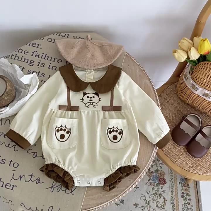Engepapa Fall Newborn 03 Years Embroidered Long Sleeve Jumpsuit Infant