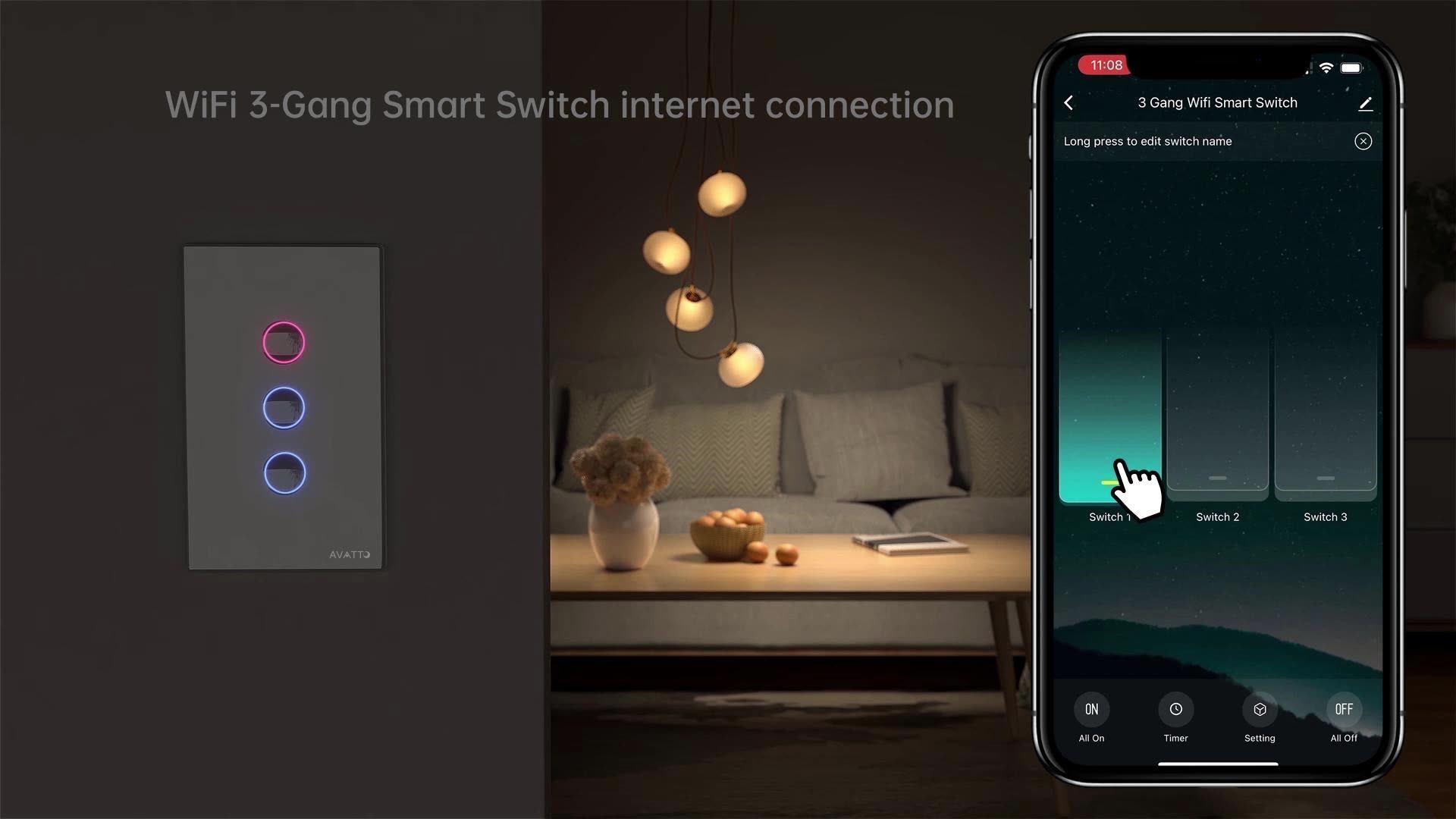 Avatto Ce Rohs 1/2/3/4 Gang Us Standard Tuya Alexa Remote Control Light