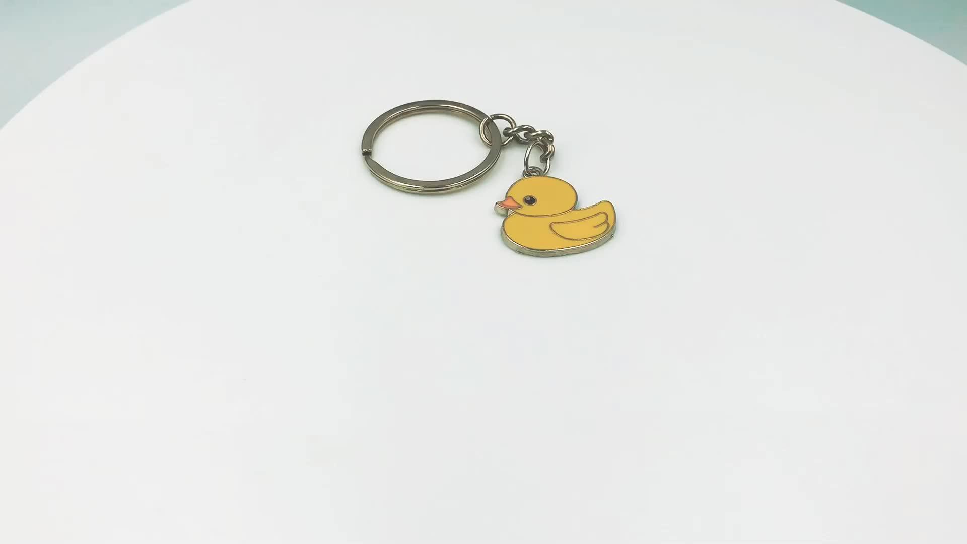 Hot Sales Lovely Cute Metal Hard Enamel Yellow Duck Keychain Animals
