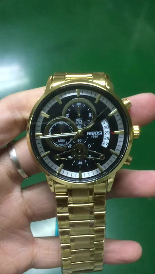NIBOSI 2309-1 Luxury Gold Men's Watch - Analog Quartz Chronograph