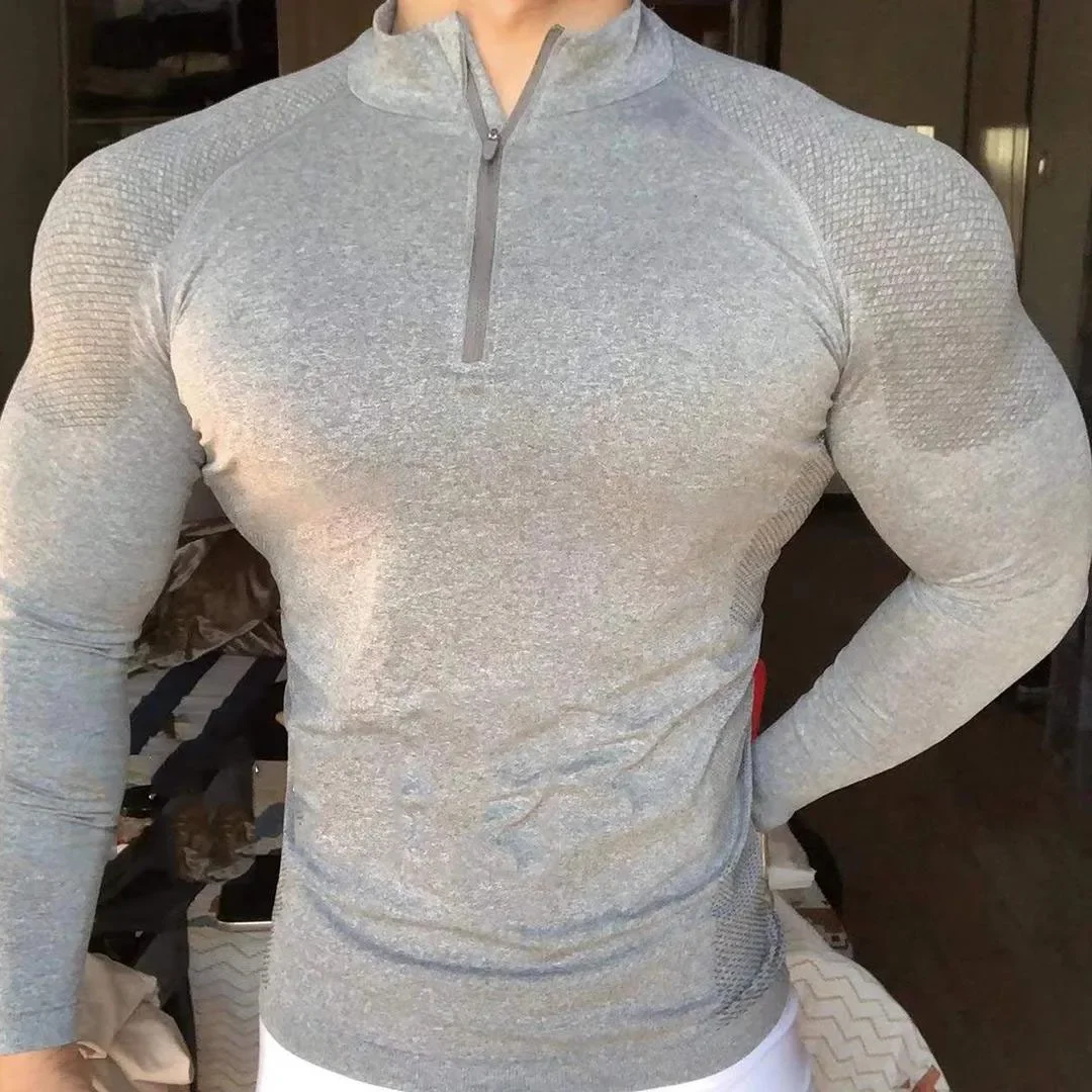 American Seamless Jacquard Zipper Training Fitness Outdoor Strong Base Shirt Sports Quick-drying Slim-fit Long-sleeved T-shirt