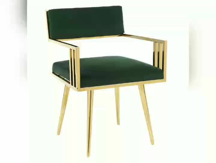 Unique Rose Gold Stainless Steel Dining Chair Velvet Upholstery Armrest
