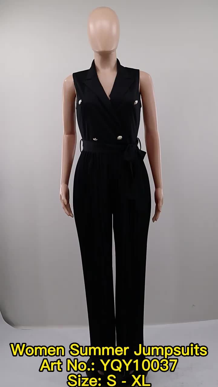 Yqy10037 Latest Design Jumpsuit Women Vneck Sleeveless Backless