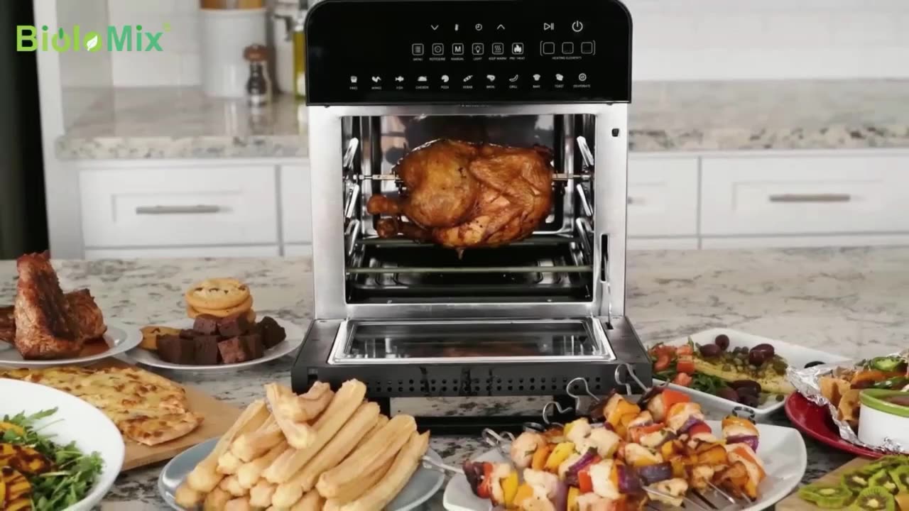 BioloMix 15L 1700W Dual Heating Air Fryer Toaster Rotisserie and Dehydrator  11-in-1 Countertop Stainless Steel Oven