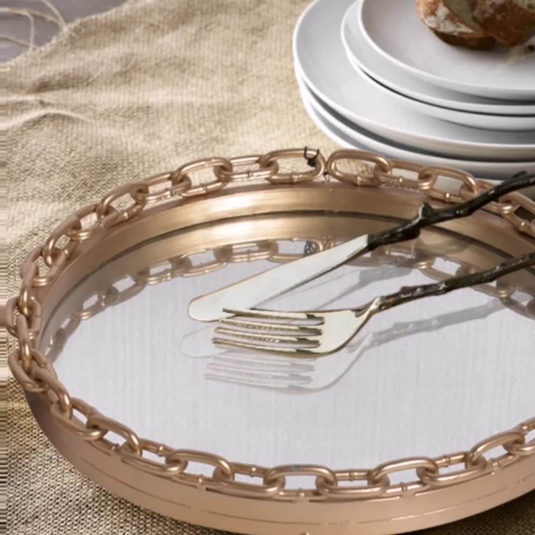 Mayco Antique Round Wooden Serving Tray With Handles For Kitchen