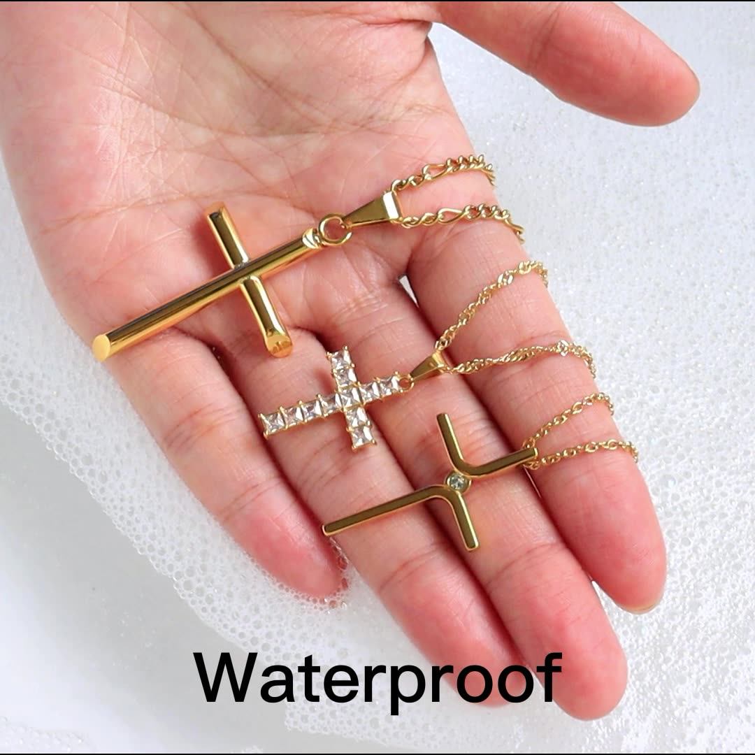 Minos New Arrival Zircon Cross Pendant Necklace 18k Gold Plated