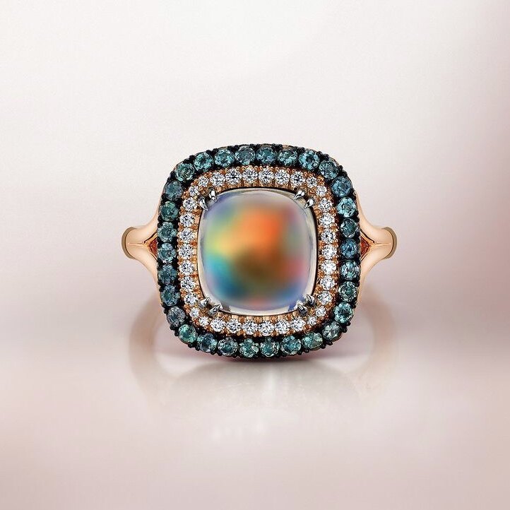 Kaka in the global gem rainbow moonstone bare stone ring crystal pure charm full of color boutique live stone selection