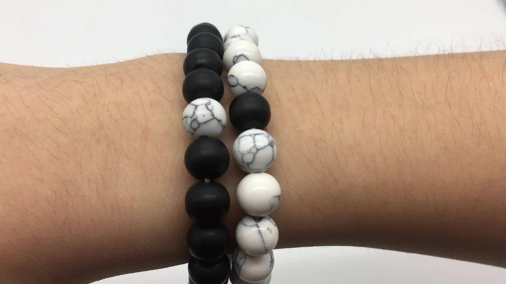 Natural Stone Bracelets Men's Black And White Howlite Beads Bracelet