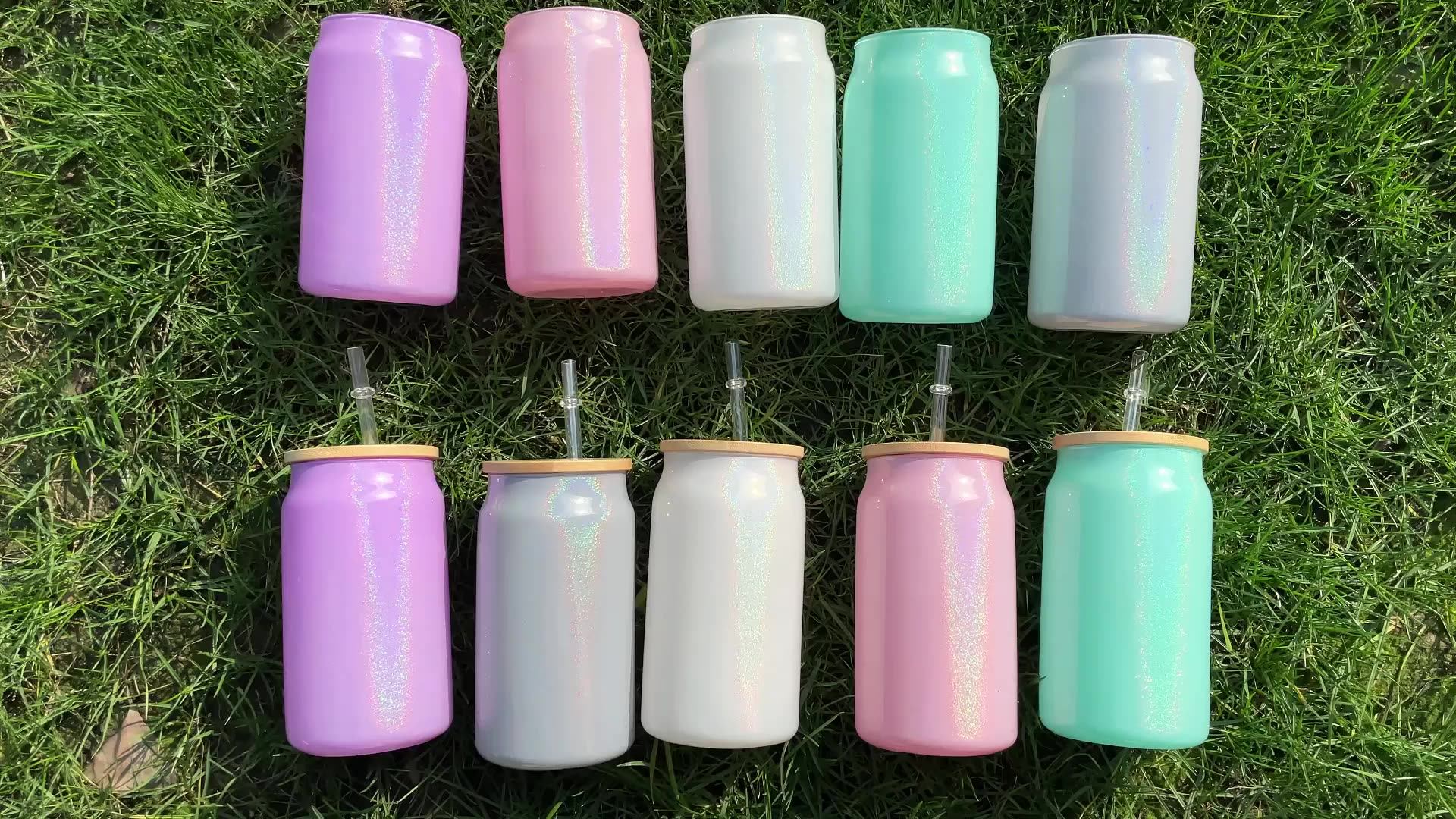 Shimmer Beer Glass Can With Bamboo Lids Bulk White Glitter Shimmer Can