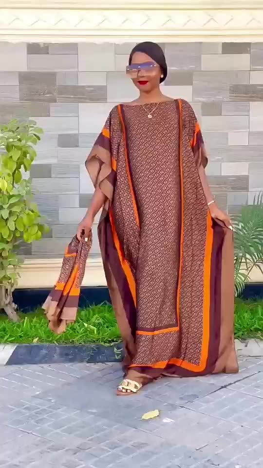 Imitation Silk Printed African Dresses Scarf Set For Women Oem
