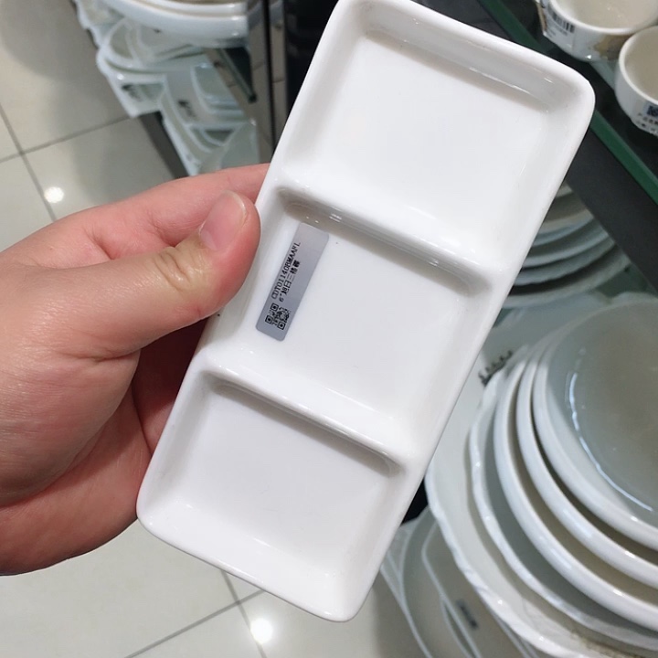 6 Inch Rectangle Sauce Plate Restaurant Three Grid Sauce Saucer 3 Divided Soy Plates Divide Soy