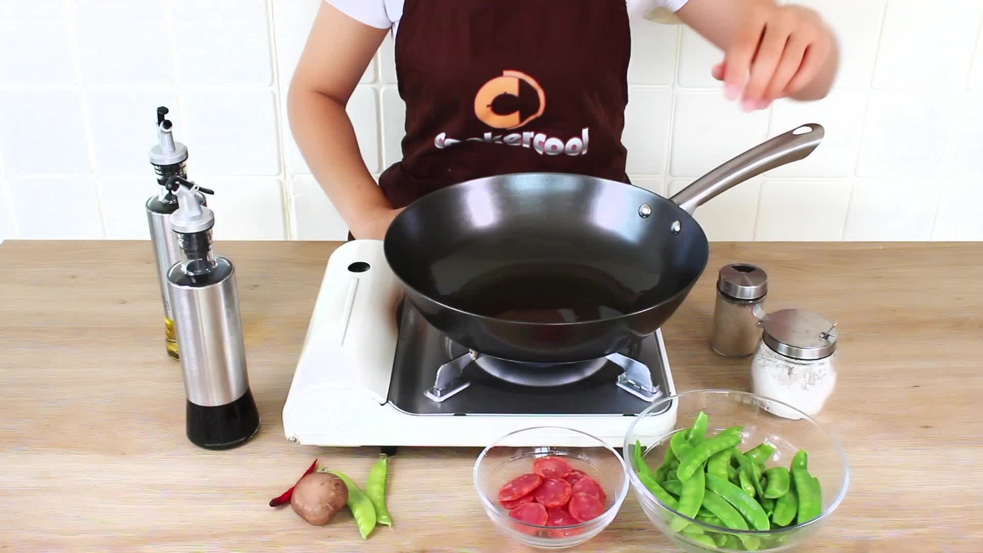 Round Cast Iron Nonstick Flat Bottom Nitriding Wok With Glass Lid