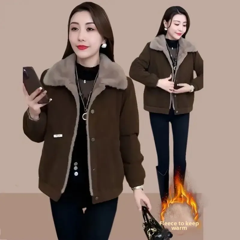 Corduroy Coat Women's Winter fleece-lined Warm Thickened All-match Fashionable Age-reducing Loose Slimming Belly Covering Mother's Dress