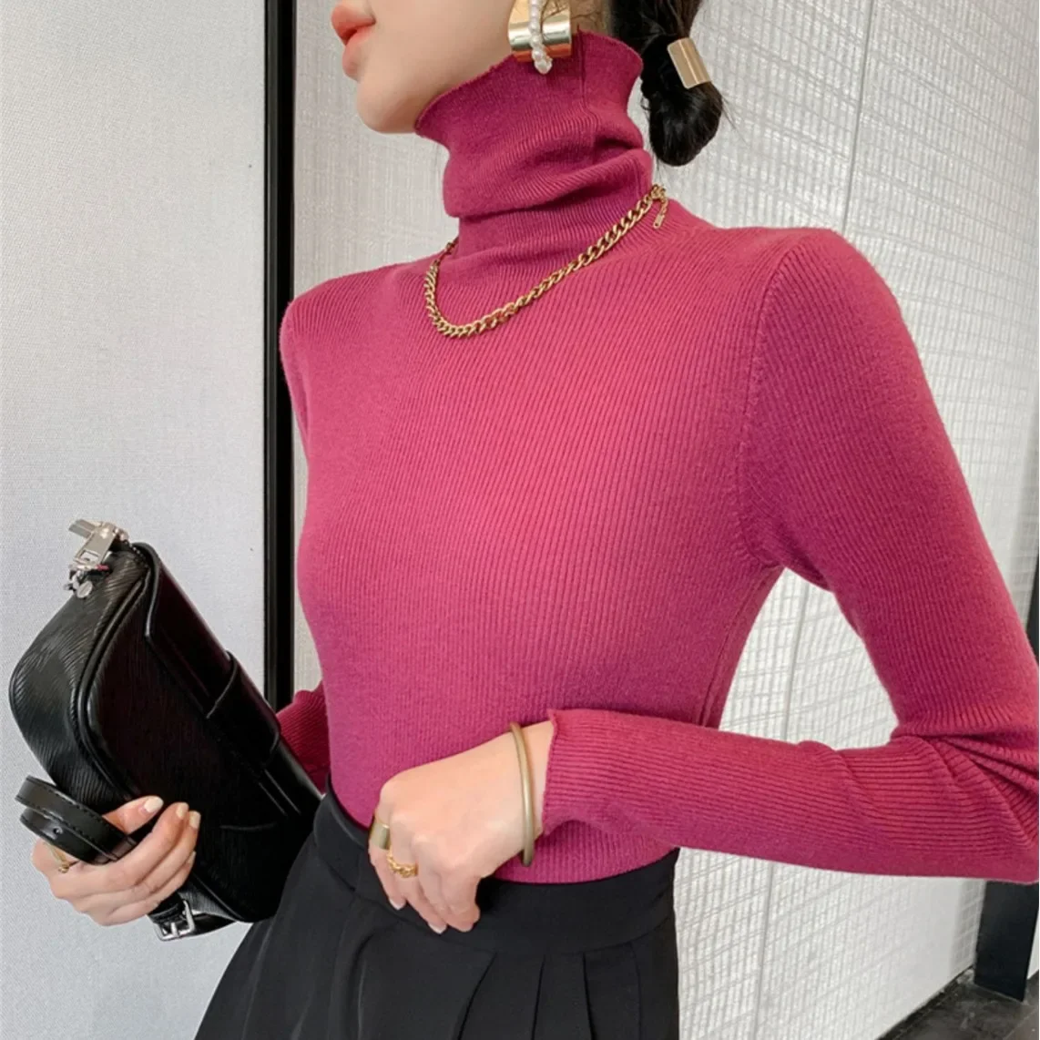 Autumn new arrival women's Klein blue turtleneck knitwear base shirt high-neck sweater tight-fitting slim-fit inner layer top