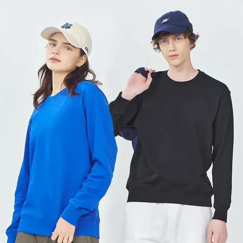Cross-border autumn 300 grams of pure cotton terry round neck sweater men's and women's fashion brand loose solid color inner jacket