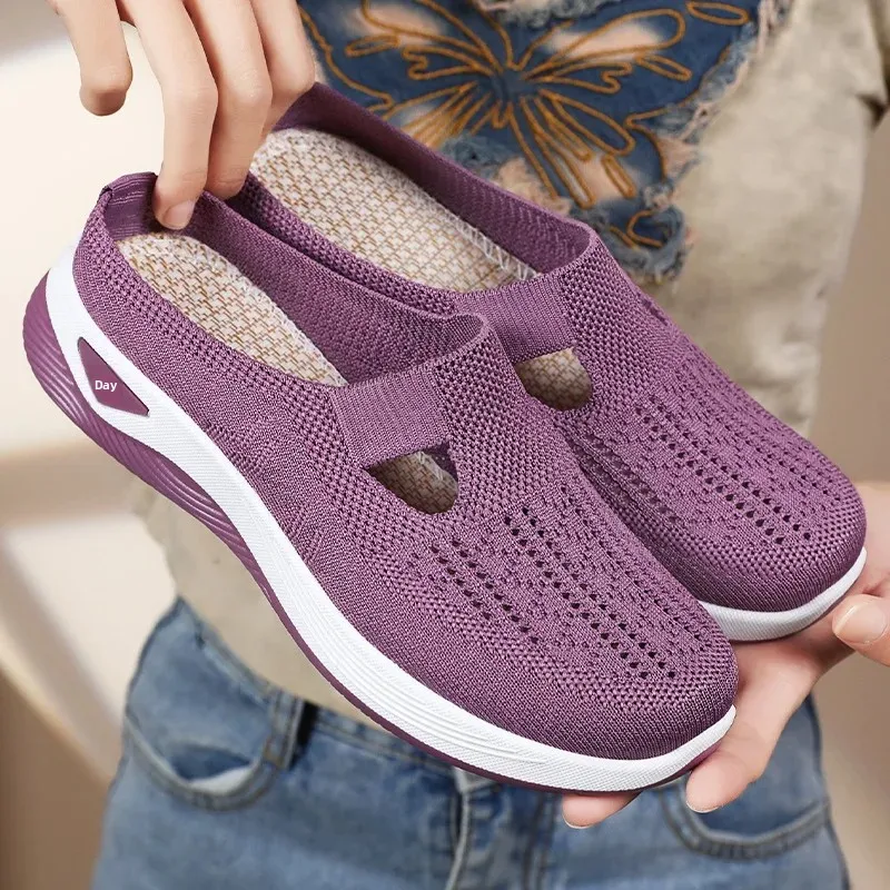 Women's Half-Slip-On Shoes All-Match Casual Shoes Cross-Border Breathable Baotou Slippers Slip-on Lazy Shoes Mesh Soft-Sole Shoes for Women
