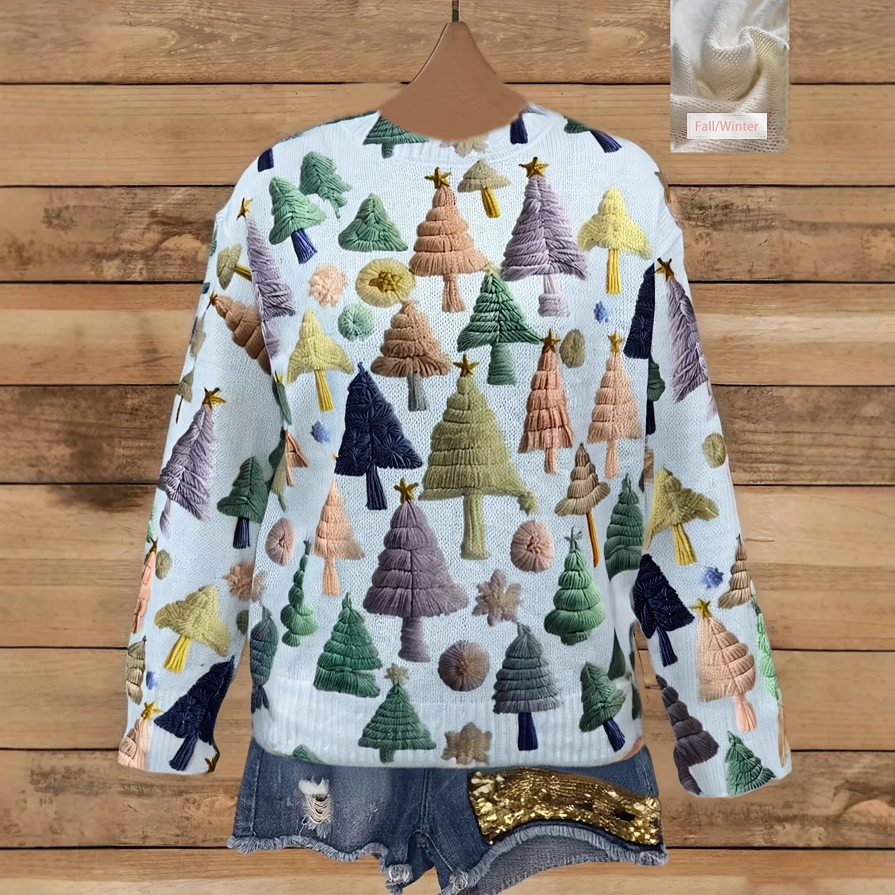 Various Patterned Sweaters Christmas Tree Print Cross-Border Loose Round Neck Long Sleeve Autumn New Temu European Station Hot Sale