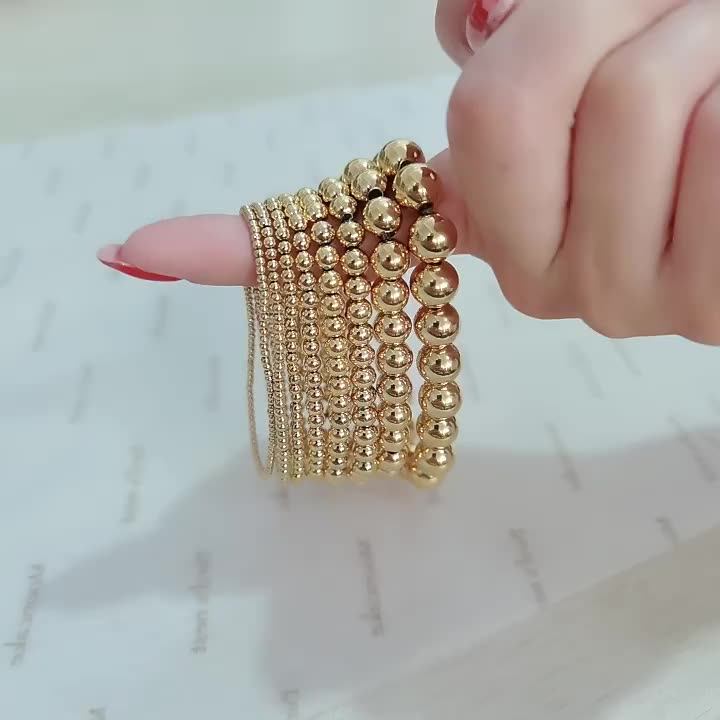 Waterproof 18k Gold Stainless Steel Flat Beads Bracelet,Stretchable