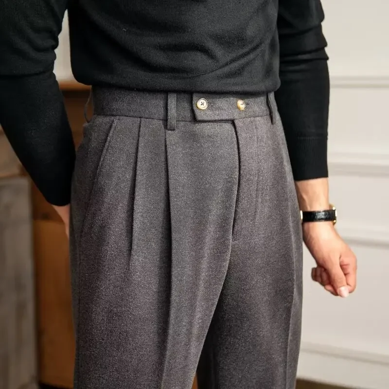 Men's Suit Pants High-grade Naples Business Italian Parisian Buckle Long Suit Pants Men's Non-ironing 9-point Woolen Suit Pants All-match