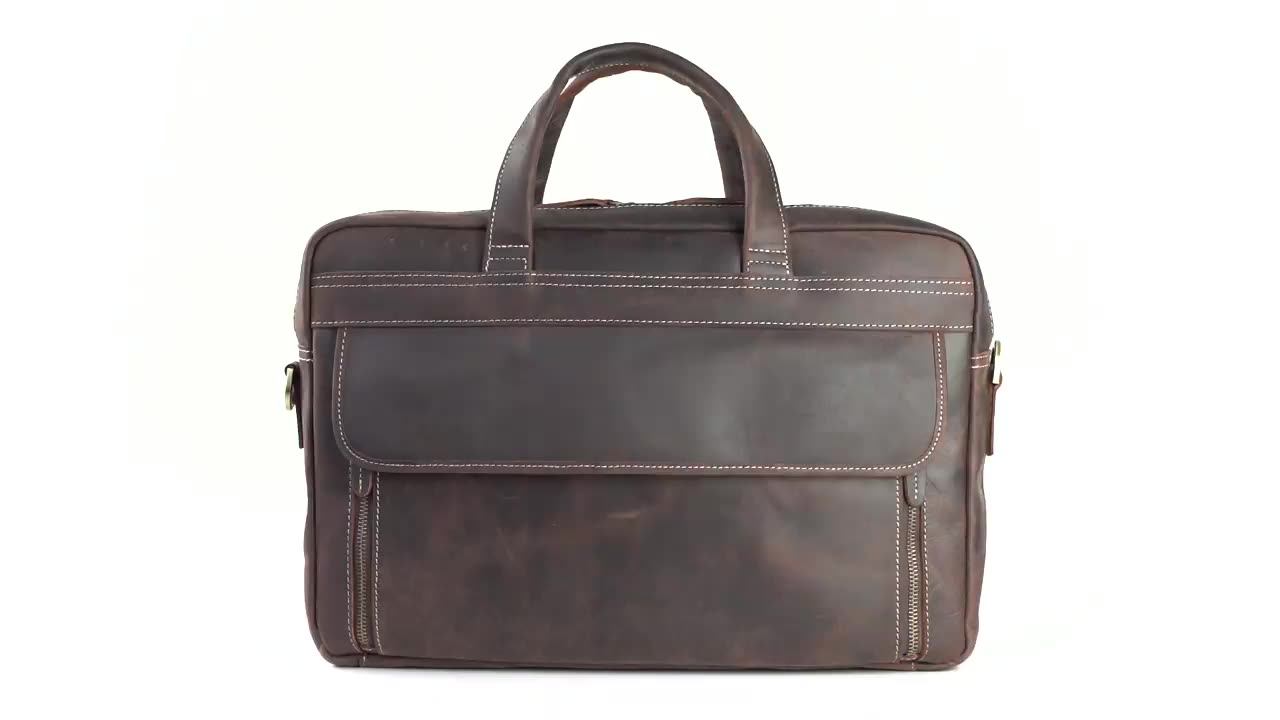 Tiding Fashion Top Grain Real Leather 17 Inch Laptop Briefcase