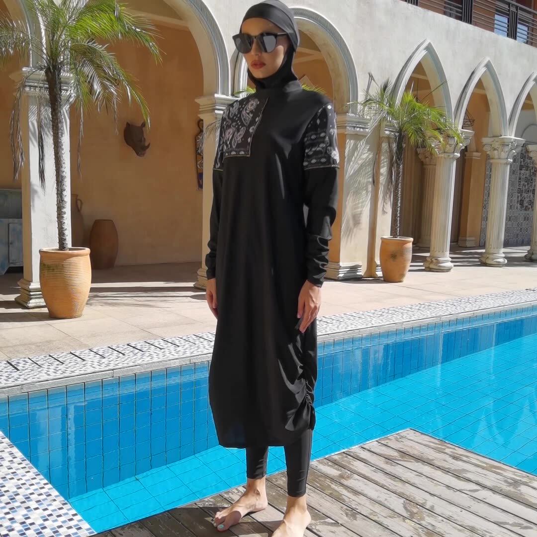 2022 Girl Grand Format Black Muslim Swimwear Women Muslim Custom