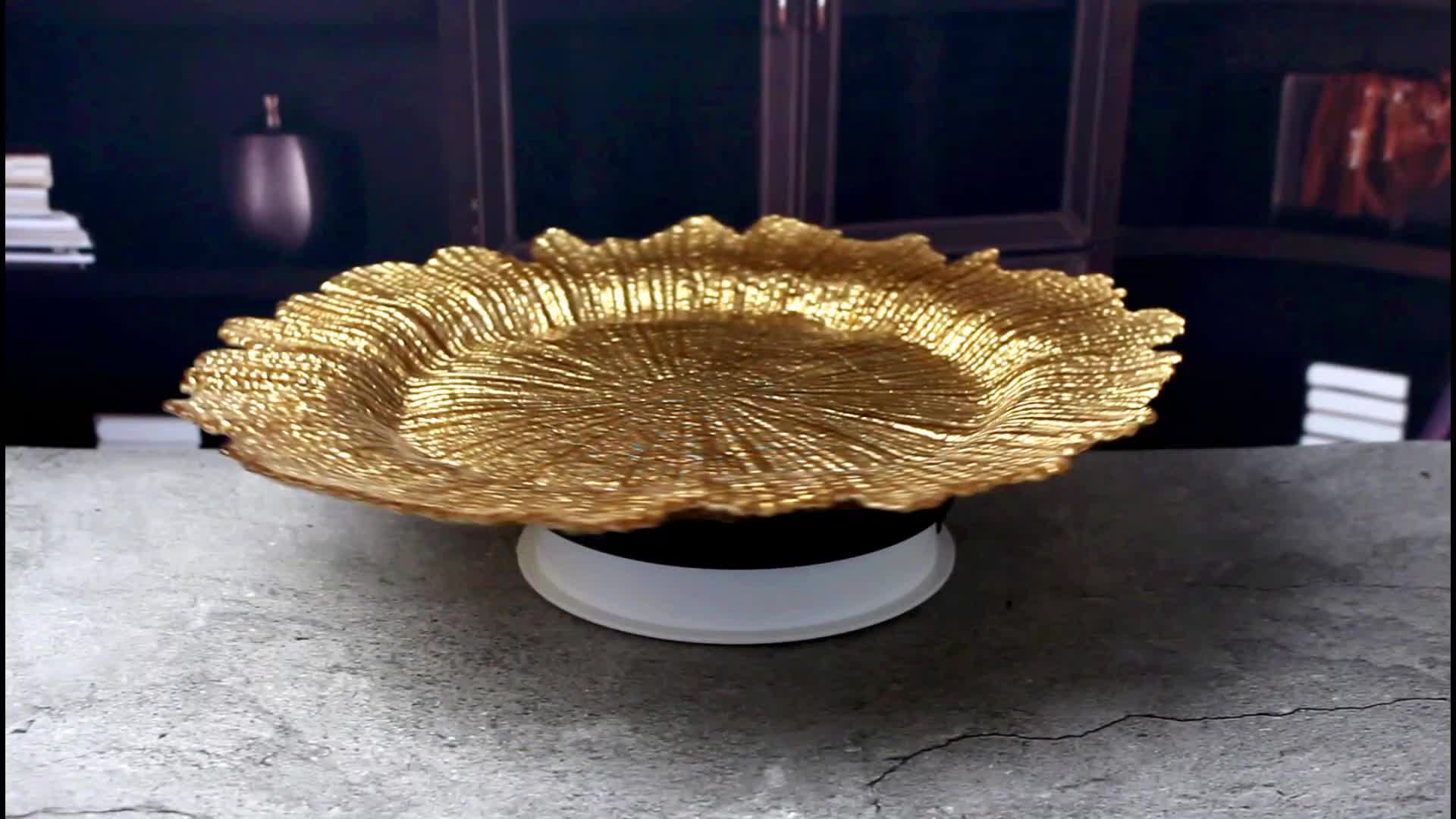 Elegant Glass Plates ! 33cm Cheap Snowflake Gold Glass Charger Plate Wholesale For Wedding - Buy ...