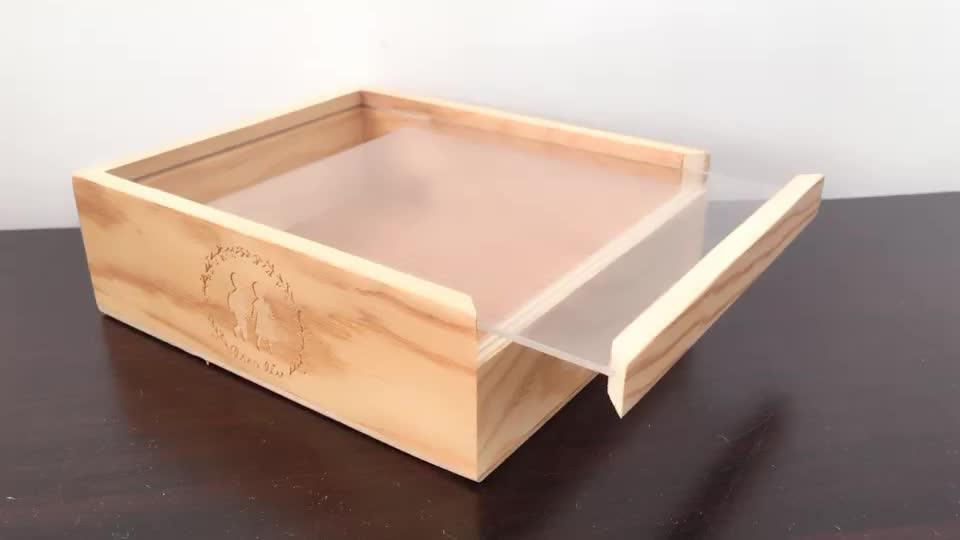 Natural Wooden Gift Packing Box With Clear Acrylic Sliding Lid Buy