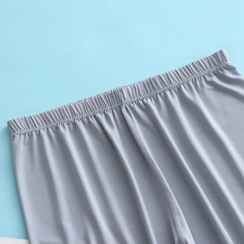 Cooling Sleep Pants [Liquid Ice Silk] Thin Men's Sheen Silk Smooth High Elastic 9-Inch Long Pants Home Pants Cooling Sensation
