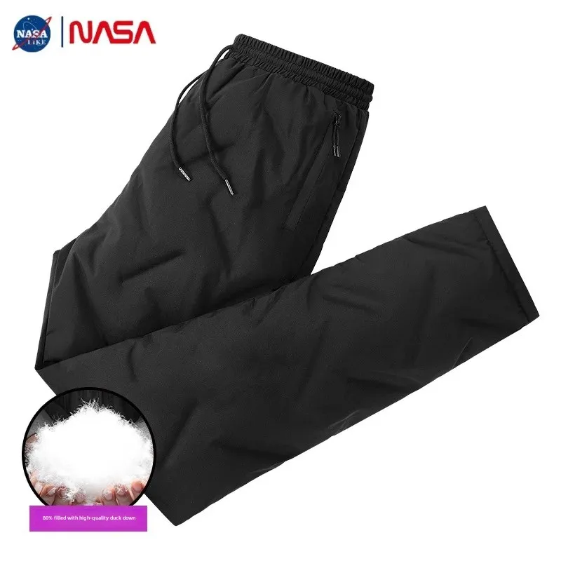 NASA Men's Down Pants 2024 New Winter Outer Wear Elastic Casual Pants Lightweight Warm Duck Down Pants Trendy
