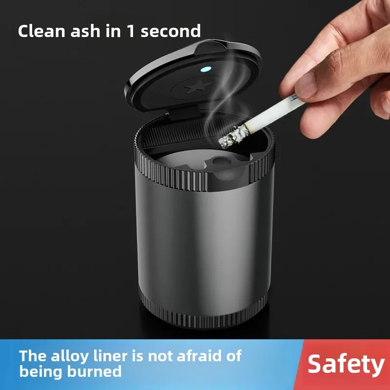 2023 car car metal ashtray metal ashtray with light automatic light aluminum alloy car ashtray