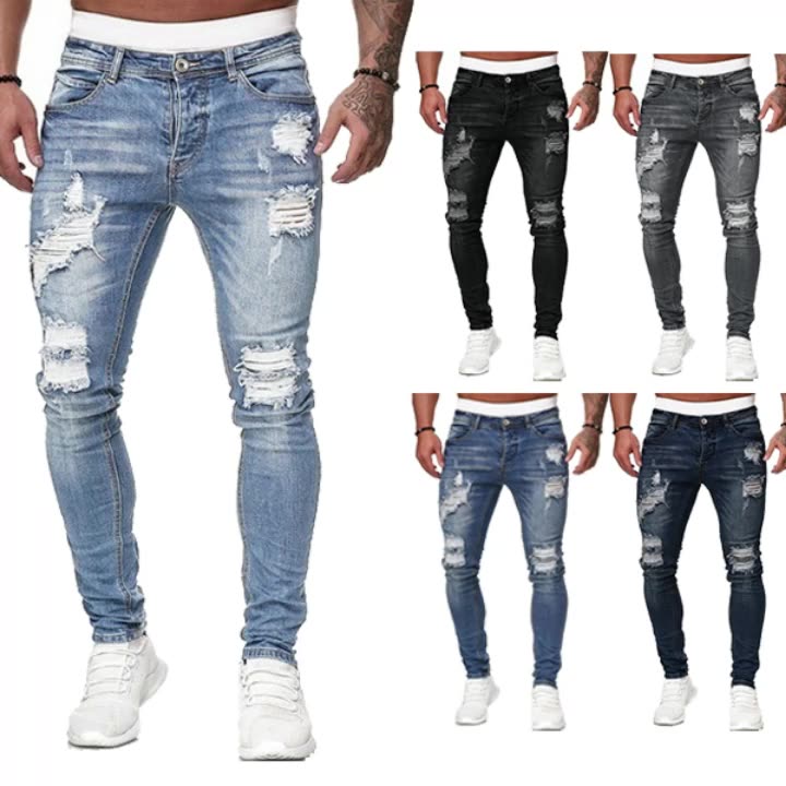 2020 Custom Men's Fashion Ripped Skinny Distressed Jeans Men Pantalon ...