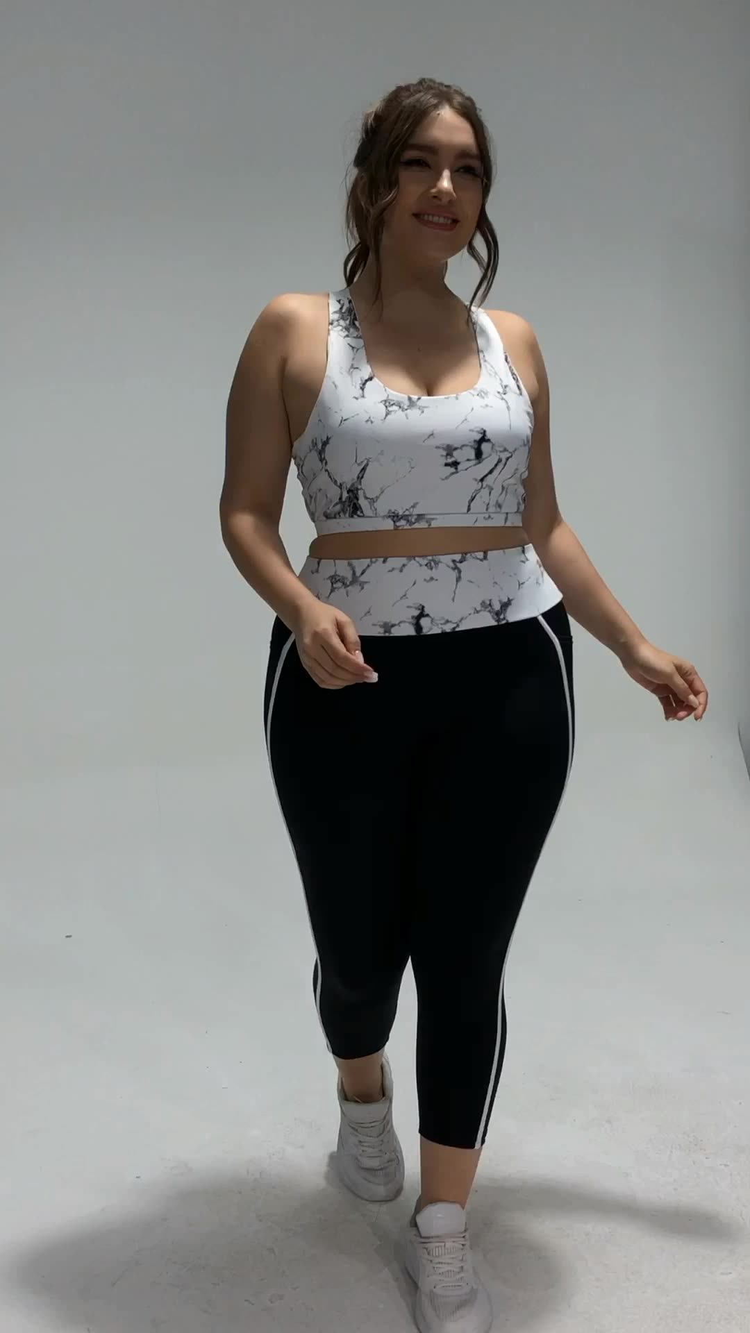 Women High Waist Gym Tight Pocket Plus Size Sports Bra Yoga Pant For Fat Women Two Piece Set