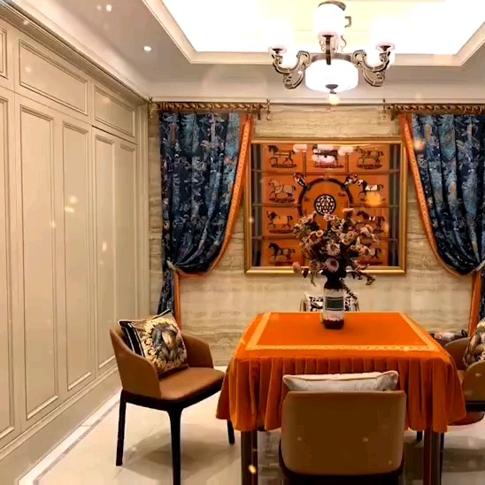 Orange Cotton Linen Geometric Curtains Panels For Living Room Window