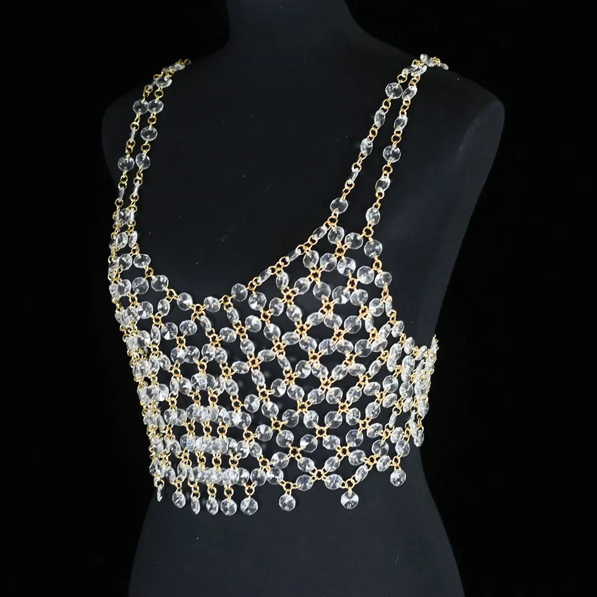 Crystal pendant, top with cups, bra, shiny accessory, underwear